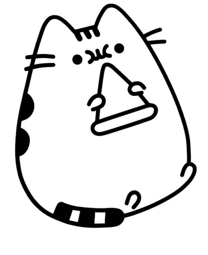 Dibujo de Pusheen Comiendo Pizza para Colorear