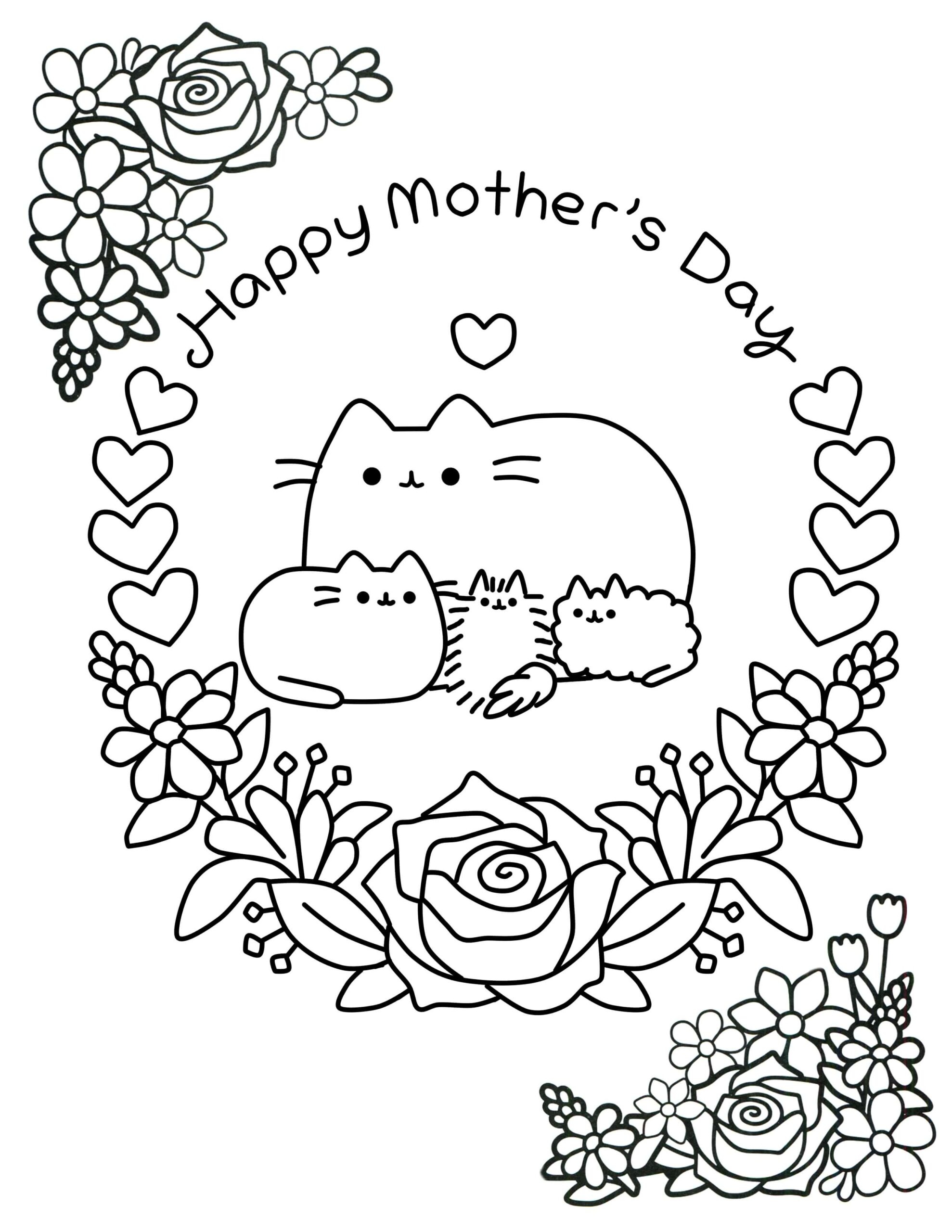 Dibujo de Pusheen Feliz día de la Madre Scaled para Colorear