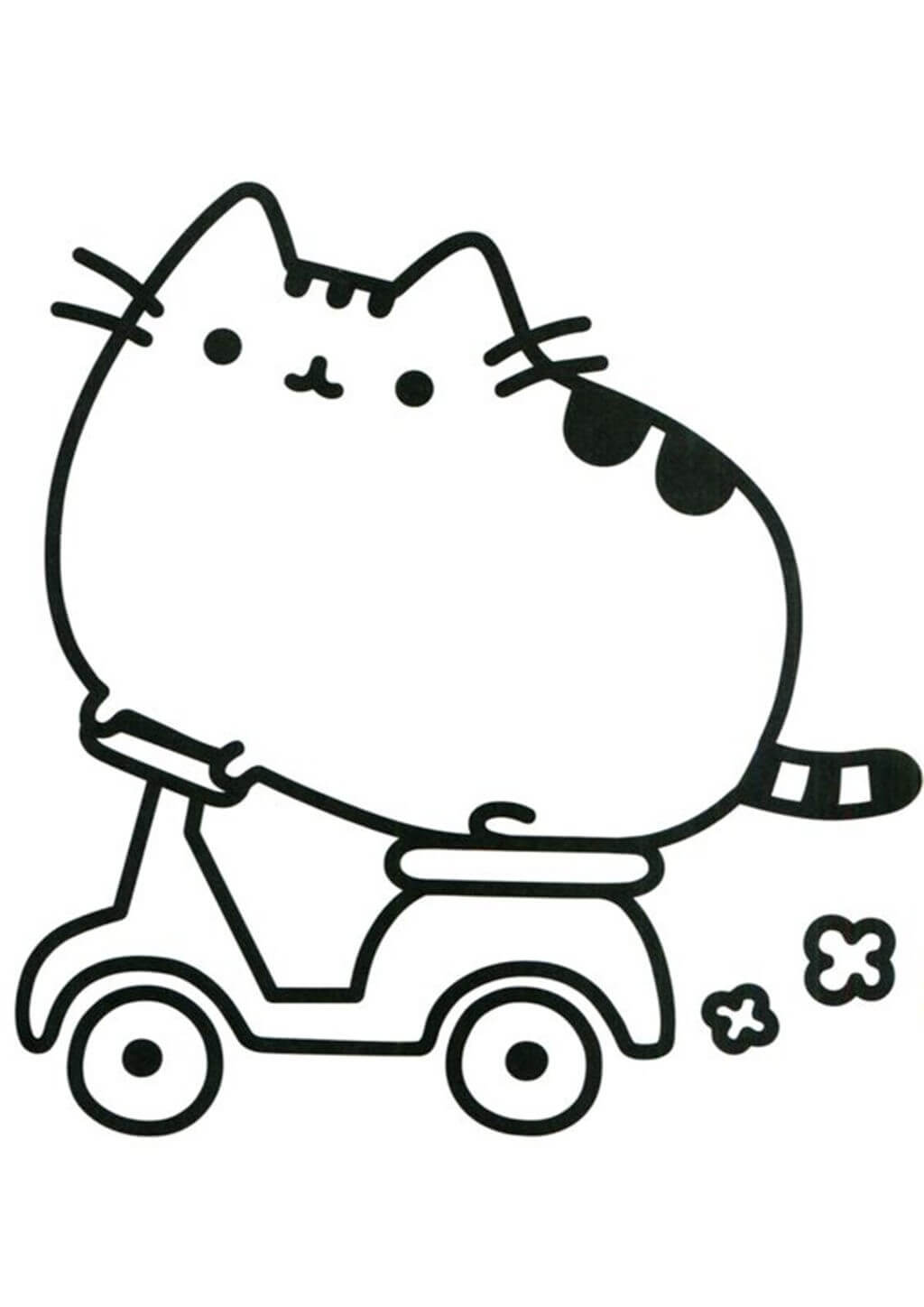 Dibujo de Pusheen Monta una Motocicleta para Colorear