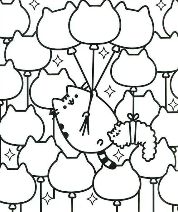 Dibujo de Pusheen Sosteniendo Globo para Colorear