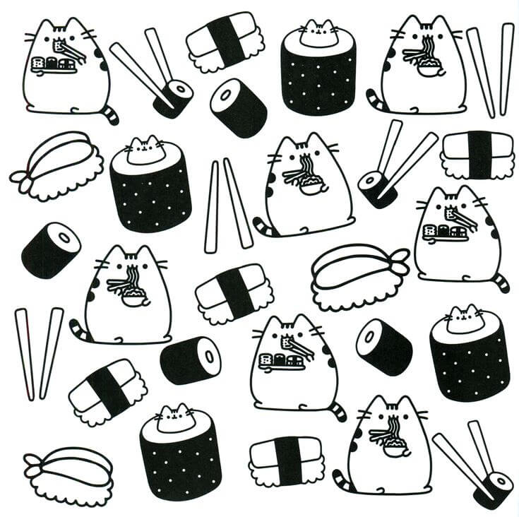 Dibujo de Pusheen con Sushi para Colorear