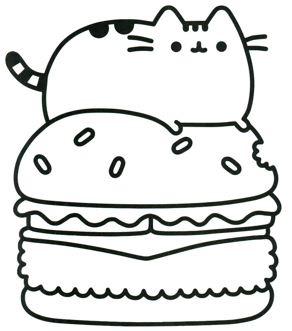 Dibujo de Pusheen en Hamburguesa para Colorear