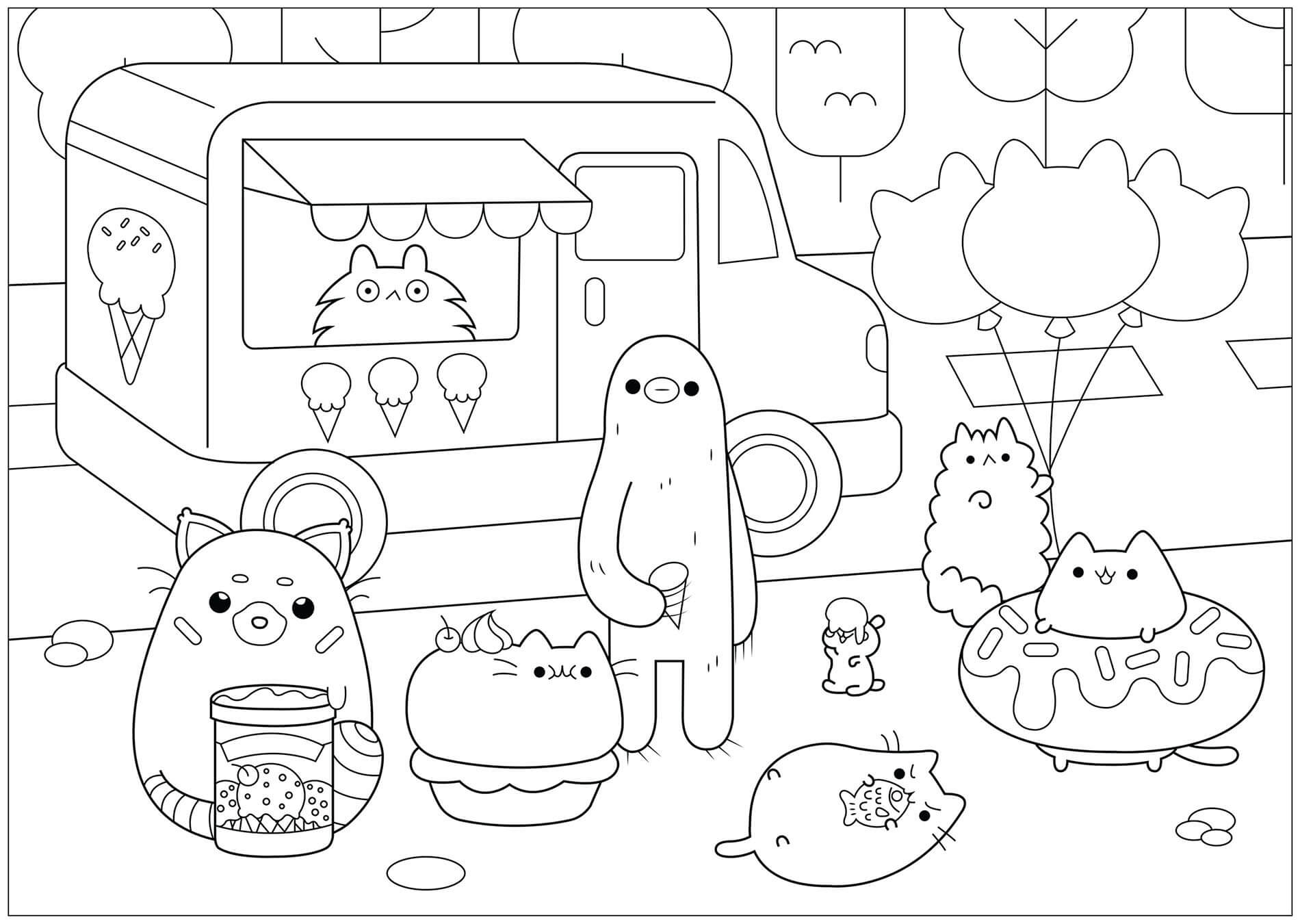 Dibujo de Pusheen y Amigos para Colorear