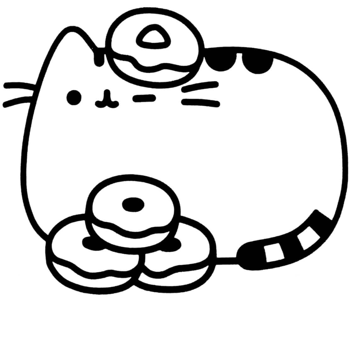 Dibujo de Pusheen y Donut para Colorear