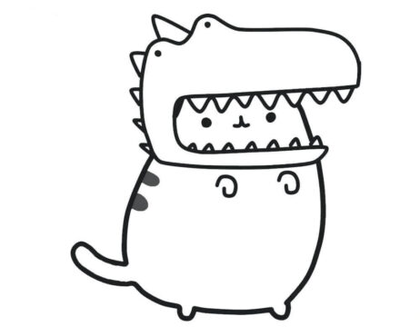 Dibujo de T Rex Pusheen para Colorear