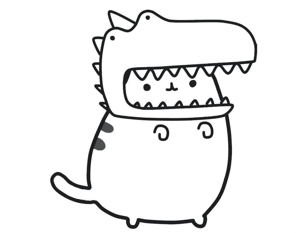 Dibujo de T Rex Pusheen para Colorear