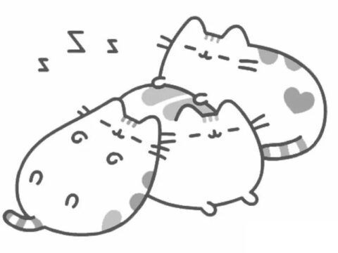 Dibujo de Tres Pusheen Durmiendo para Colorear