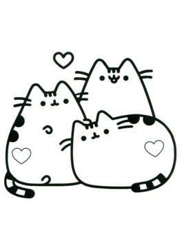 Dibujo de Tres Pusheen para Colorear