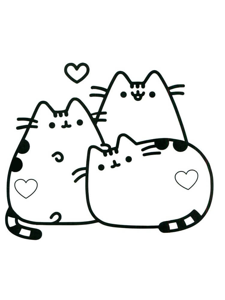 Dibujo de Tres Pusheen para Colorear