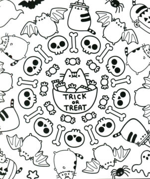 Dibujo de Truco o Trato de Pusheen para Colorear