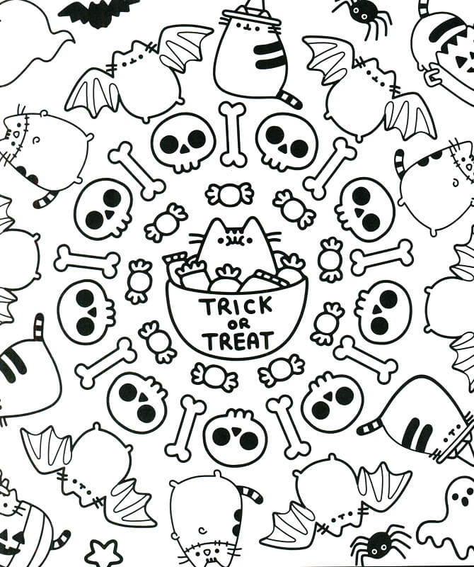 Dibujo de Truco o Trato de Pusheen para Colorear