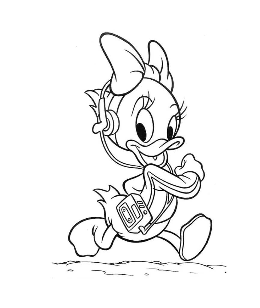 Dibujo de La Pata Daisy Escucha la Radio para Colorear