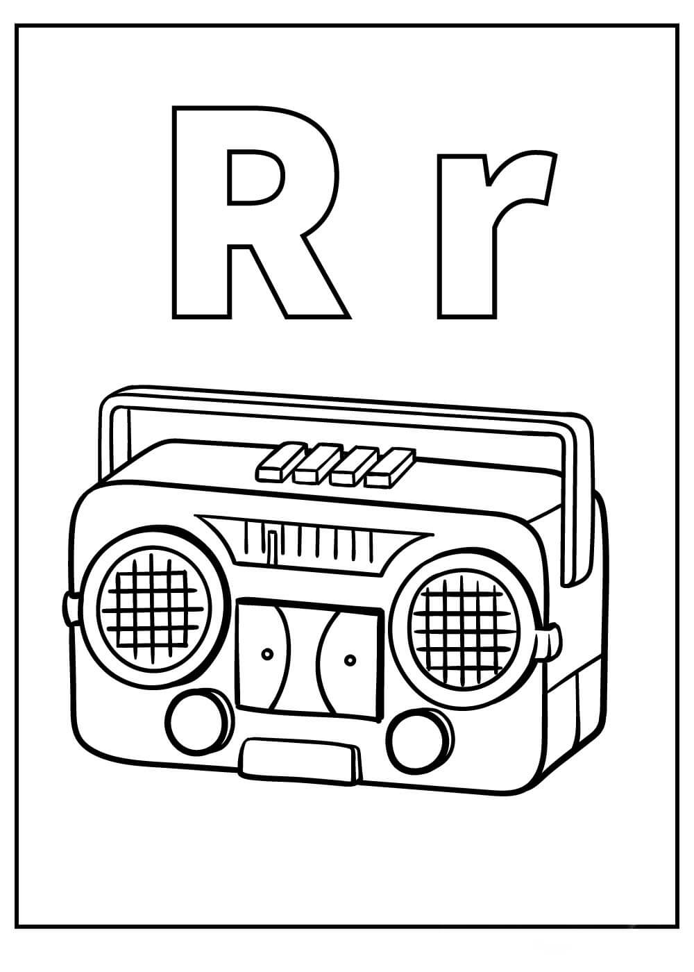Dibujo de Letra R y Radio para Colorear