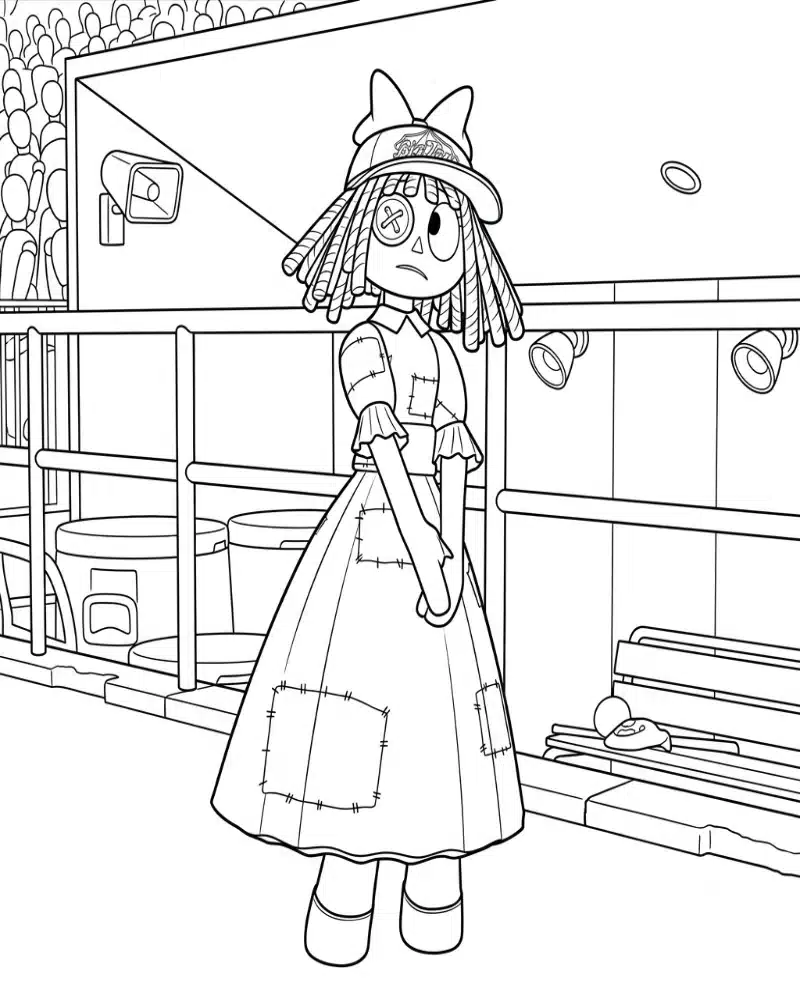 Dibujo de Ragatha con Gorra de béisbol en un Estadio Deportivo página para Colorear