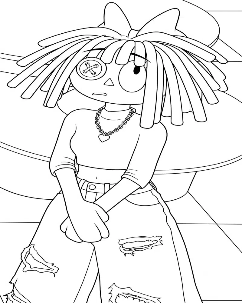 Dibujo de Ragatha con Top Corto y Jeans Rotos página para Colorear