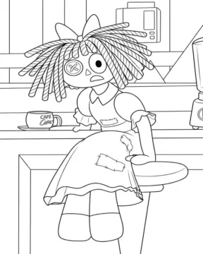 Dibujo de Ragatha de Tadc Sorprendida y Ansiosa Junto a un Mostrador página para Colorear