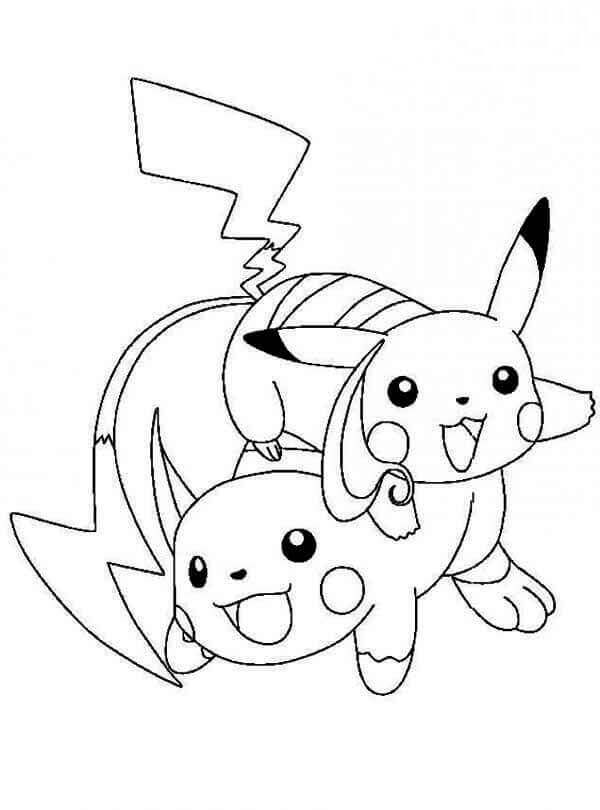 Dibujo de Pikachu con Raichu para Colorear
