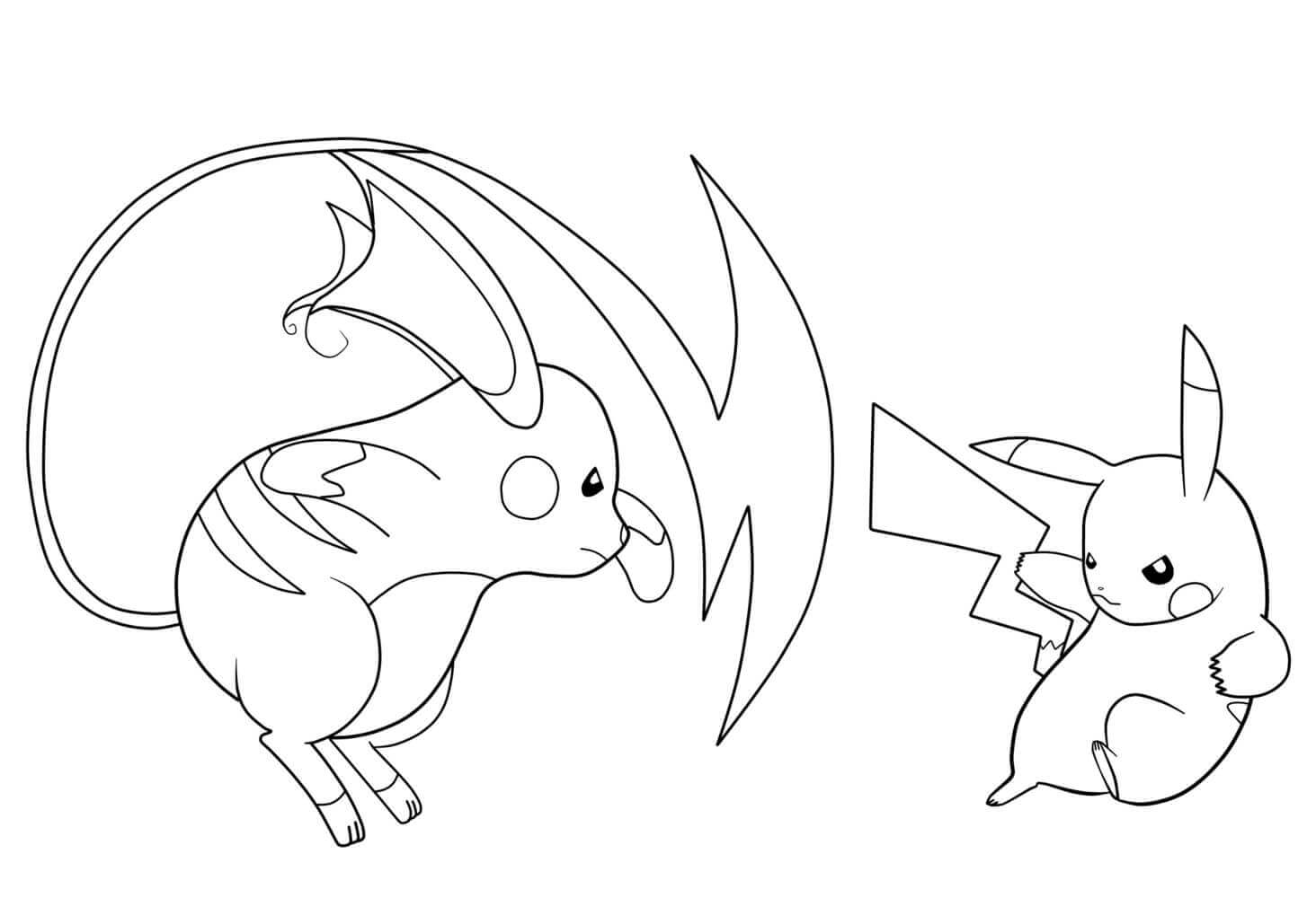 Dibujo de Pikachu y Raichu para Colorear