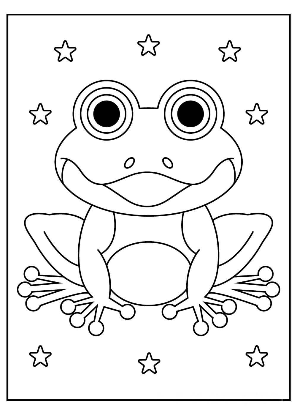 Dibujo de Divertida Rana y Estrellas para Colorear