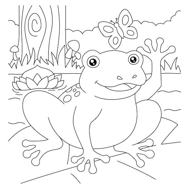 Dibujo de Rana y Mariposa para Colorear