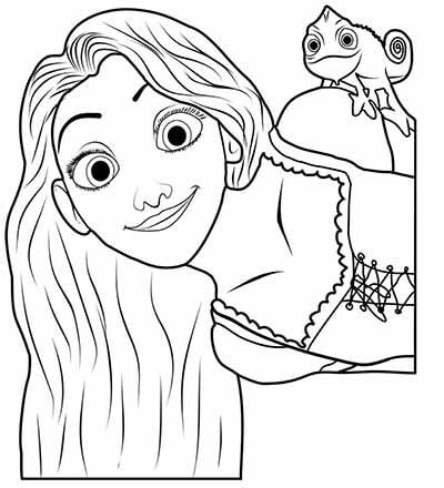 Dibujo de Divertida Rapunzel y Gecko para Colorear