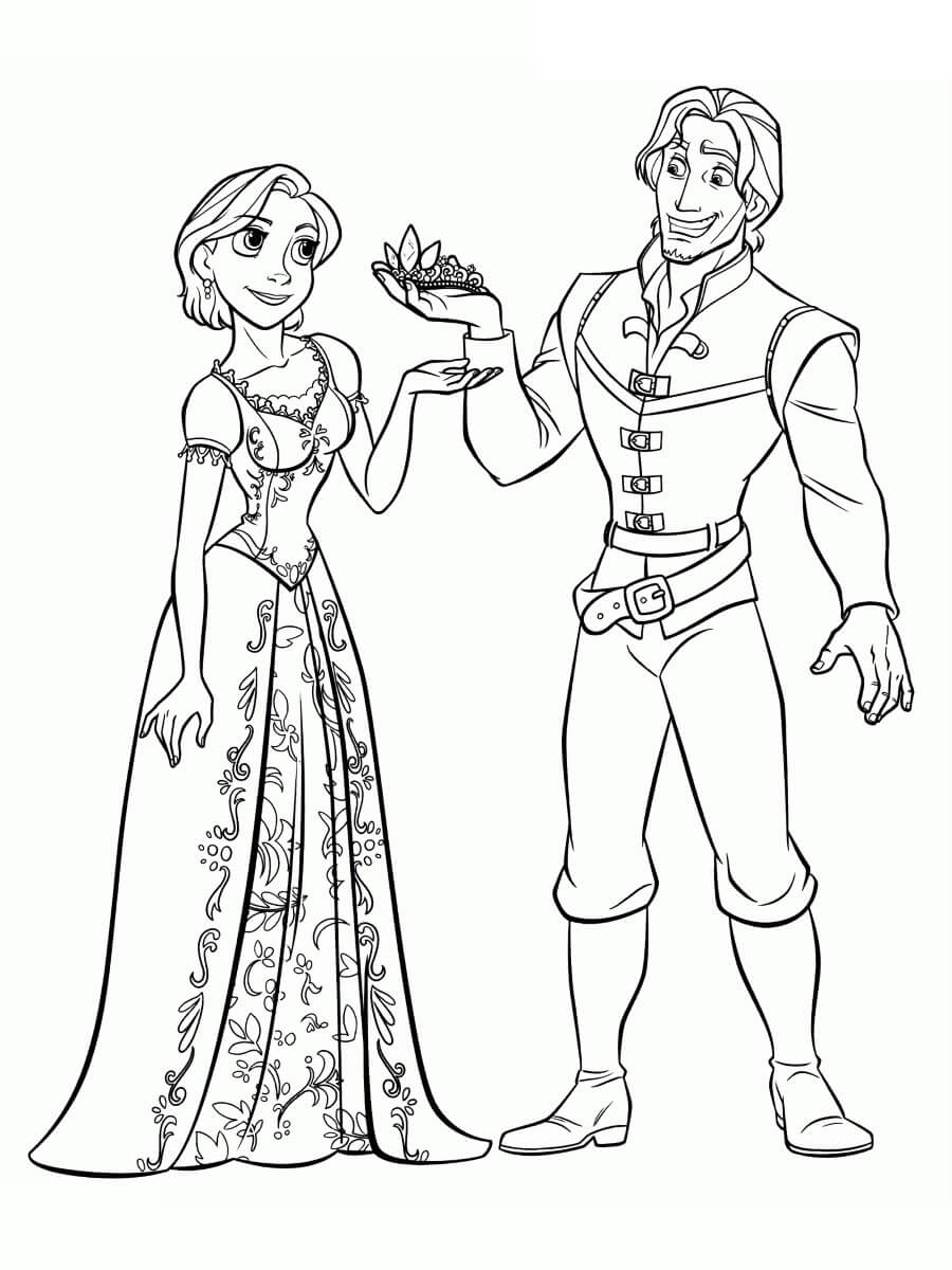 Dibujo de Divertido Rapunzel y Flynn para Colorear