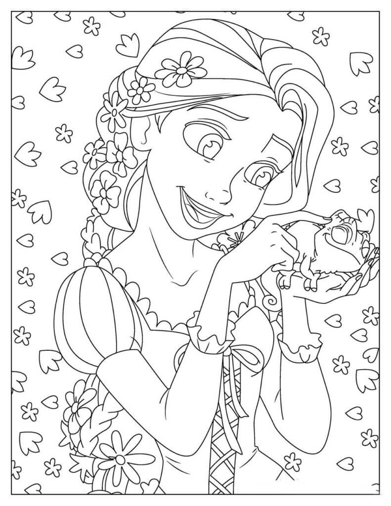 Dibujo de Linda Rapunzel con Gecko para Colorear