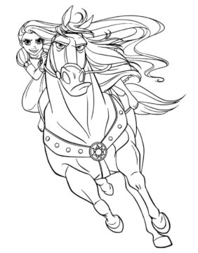 Dibujo de Rapunzel Montando Caballo para Colorear