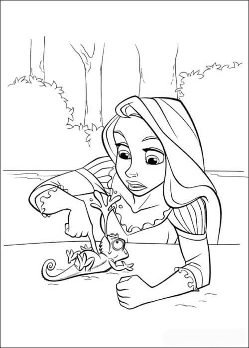 Dibujo de Rapunzel Normal con Gecko para Colorear