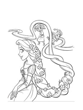 Dibujo de Rapunzel con Dos Hijos para Colorear