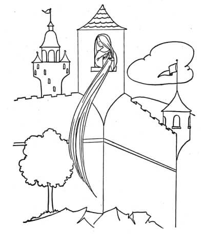 Dibujo de Rapunzel en el Castillo para Colorear