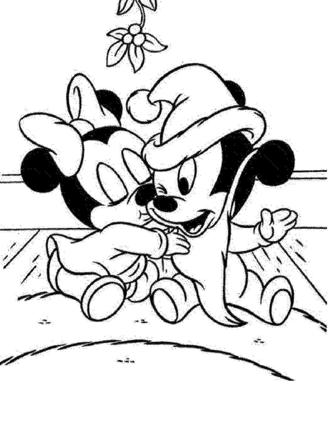 Dibujo de Bebé Minnie Besando a Mickey Mouse para Colorear