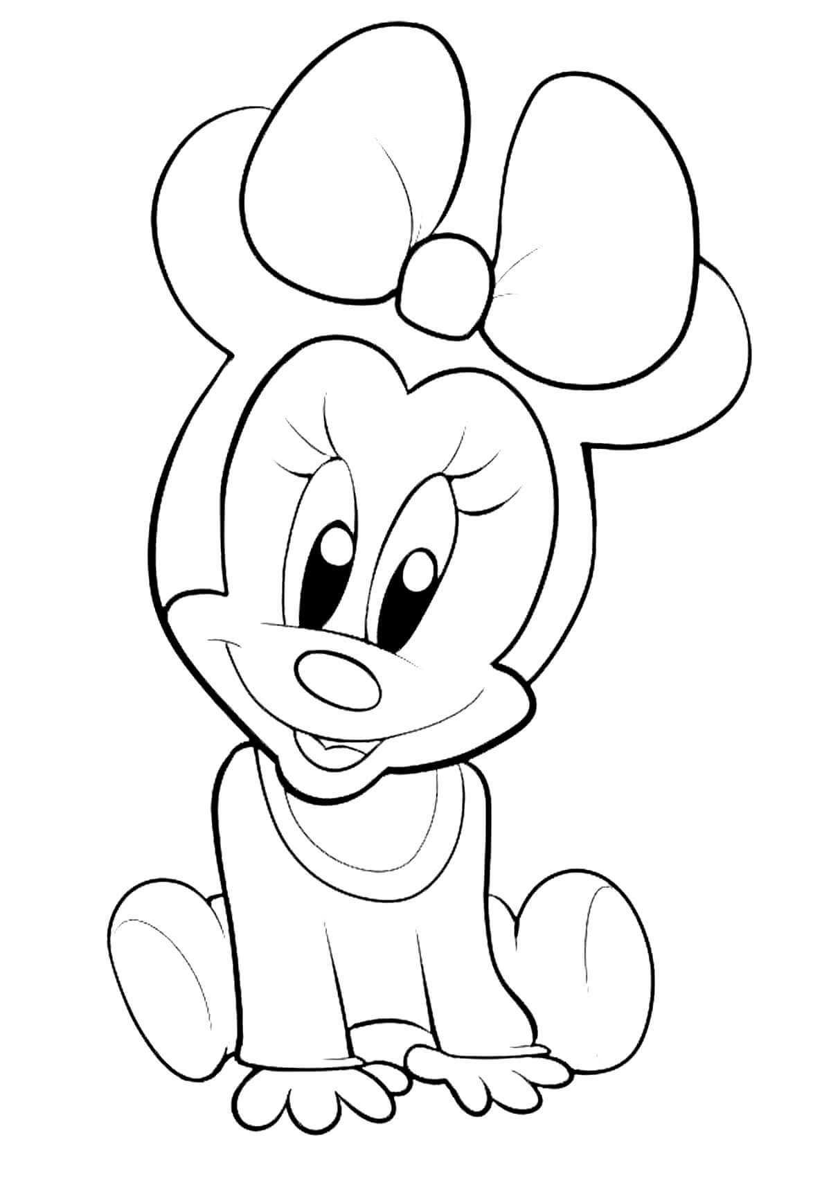 Dibujo de Bebé Minnie Mouse Sentada para Colorear