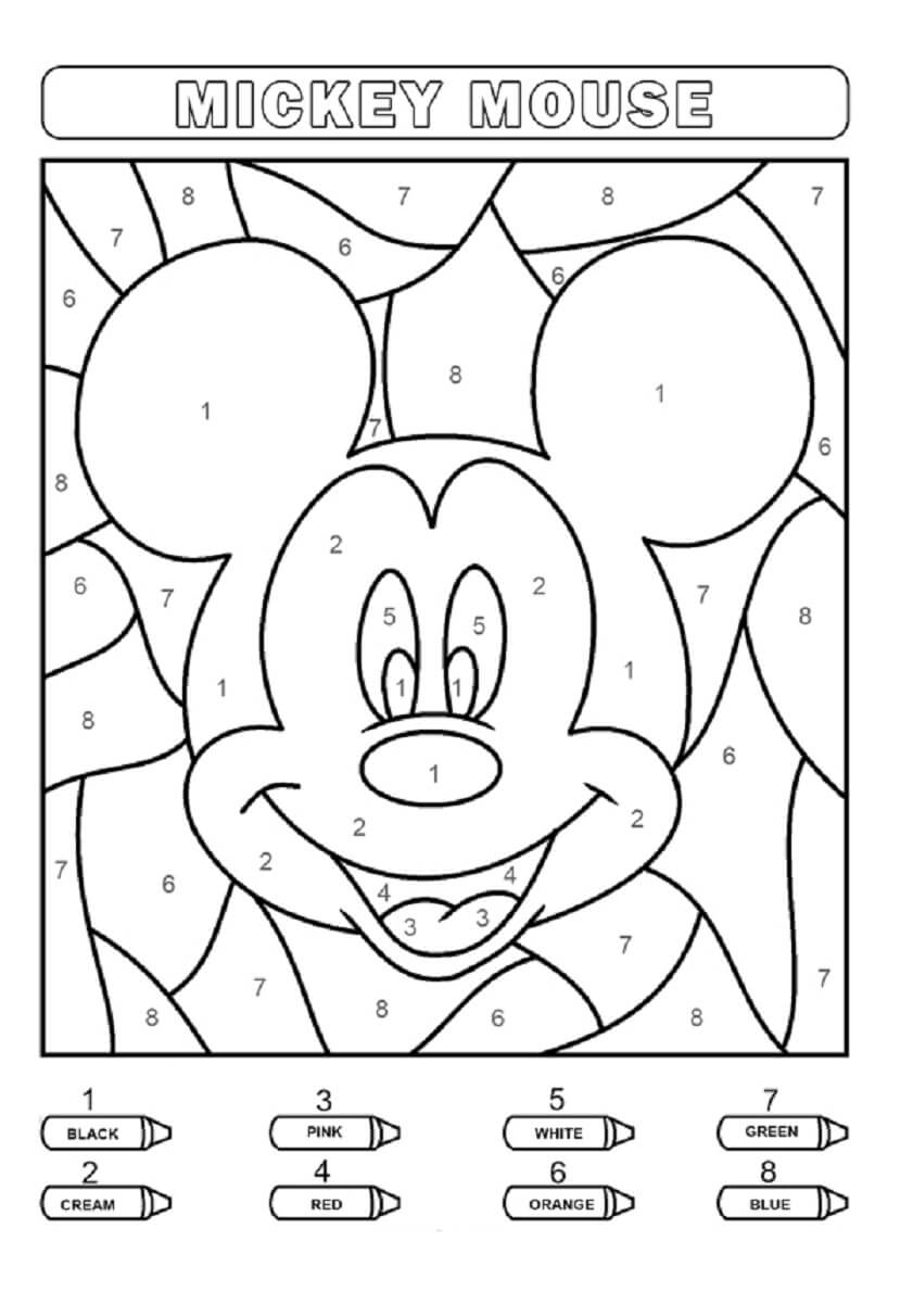 Dibujo de Colorear por números el Retrato de Mickey Mouse para Colorear