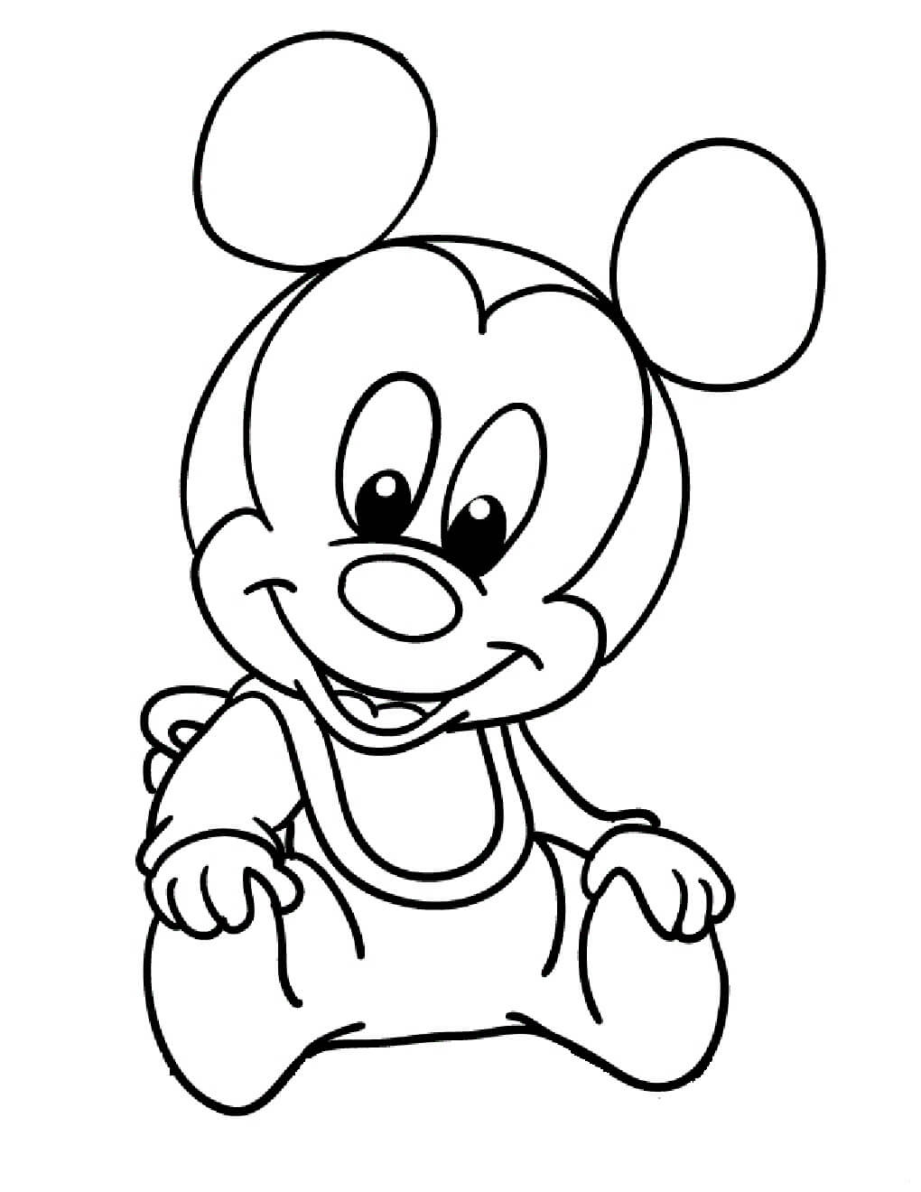 Dibujo de Divertido bebé Mickey Mouse Sentado para Colorear