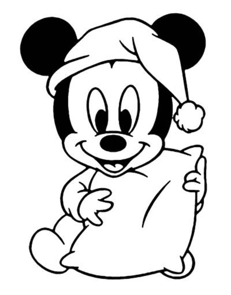 Dibujo de Divertido Mickey Mouse Sosteniendo una Almohada para Colorear