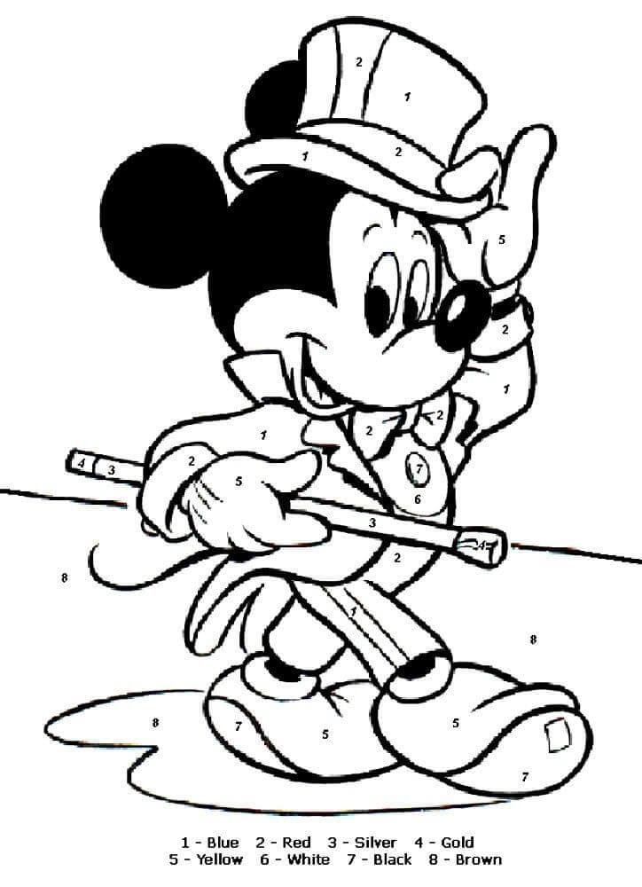 Dibujo de Mago Mickey Mouse Color por número para Colorear