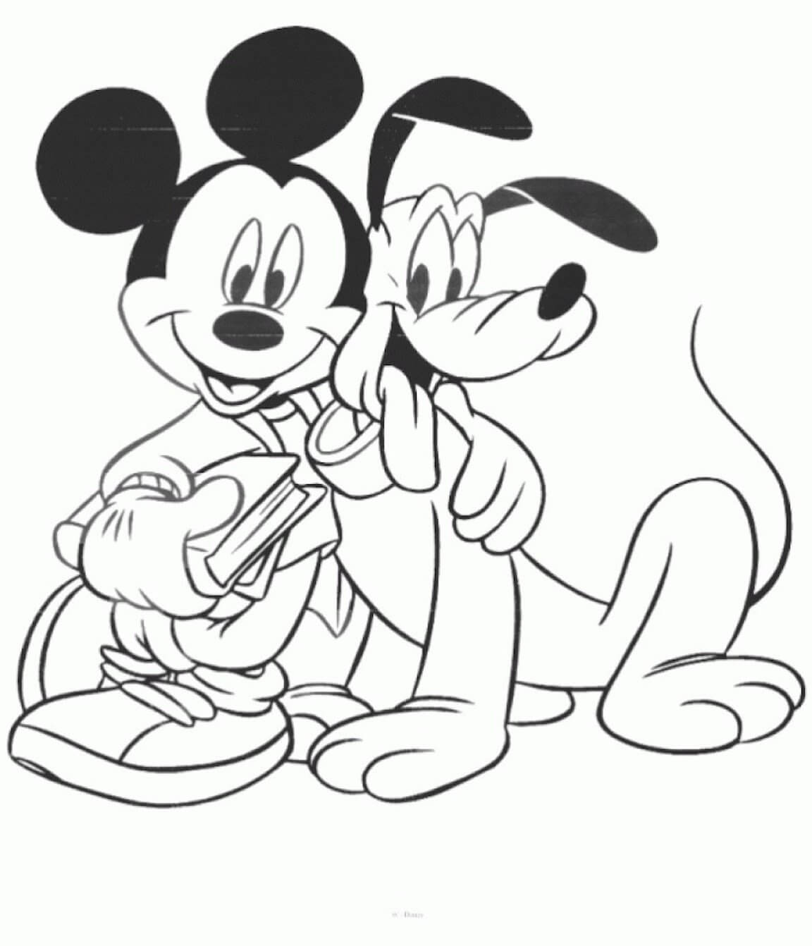 Dibujo de Mickey Mouse Abrazando a Pluton para Colorear