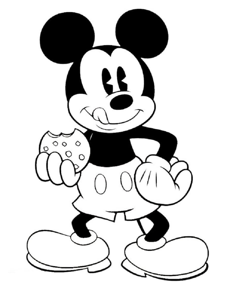 Dibujo de Mickey Mouse Comiendo Galleta para Colorear