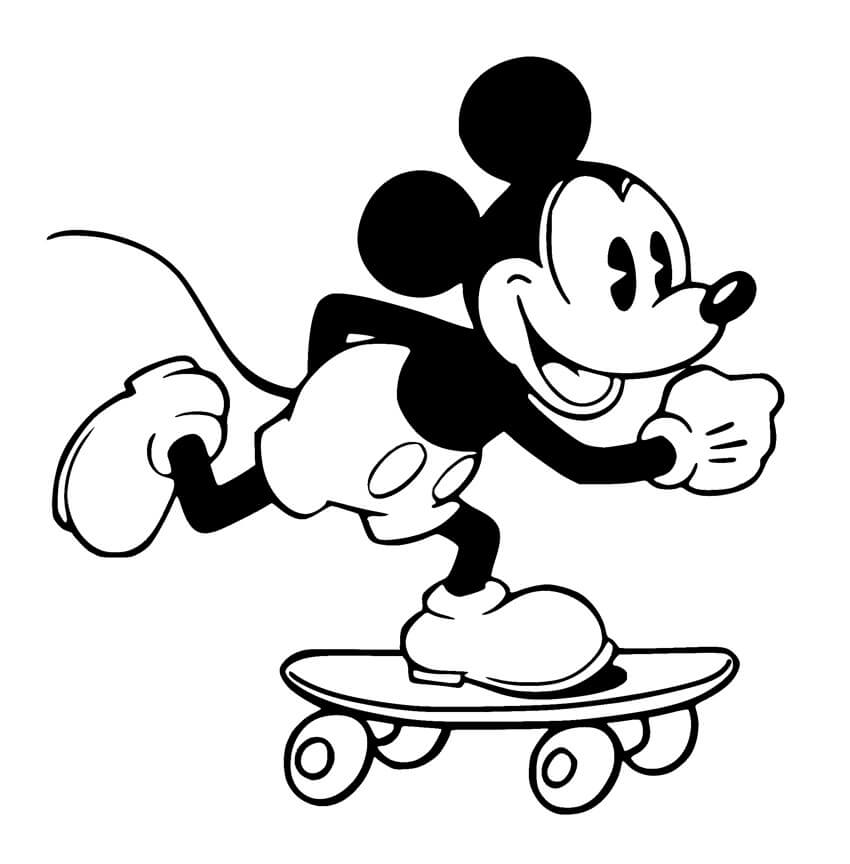 Dibujo de Mickey Mouse Jugando al Monopatin para Colorear