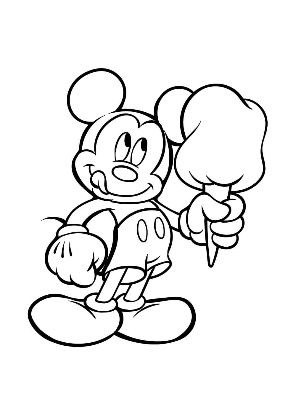 Dibujo de Mickey Mouse Sosteniendo un Helado para Colorear