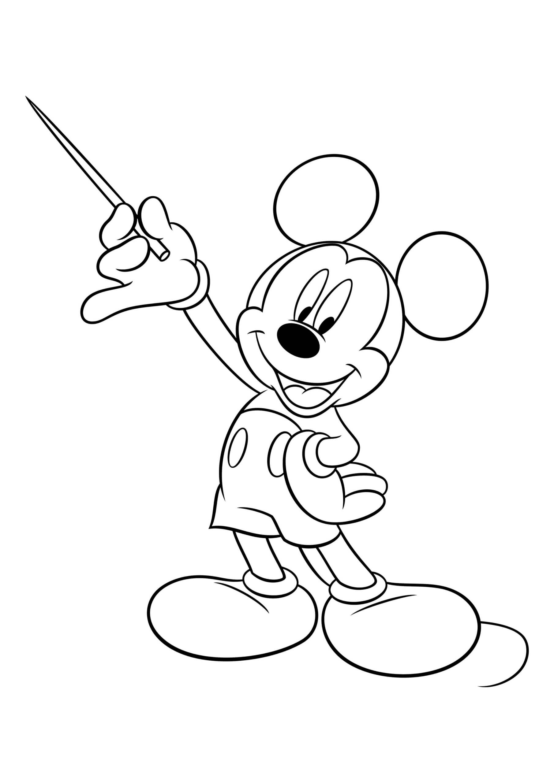 Dibujo de Mickey Mouse Sosteniendo un Palo para Colorear