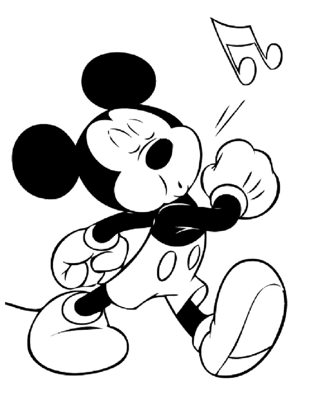 Dibujo de Mickey Mouse Toca la Flauta Mientras Camina para Colorear