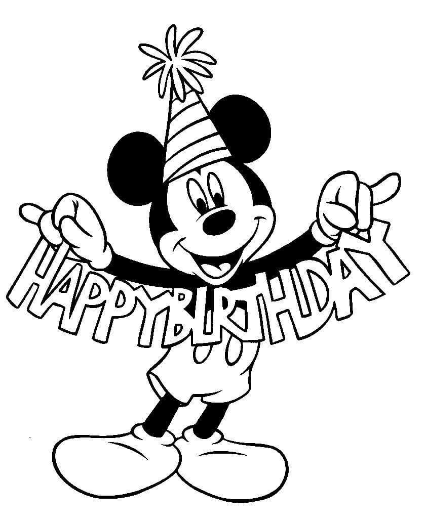 Dibujo de Mickey Mouse en Feliz cumpleaños para Colorear