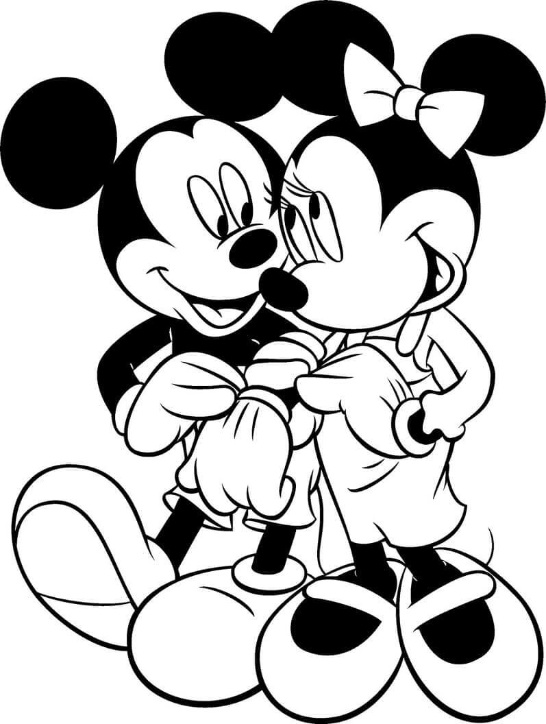 Dibujo de Mickey con el ratón de Minnie para Colorear
