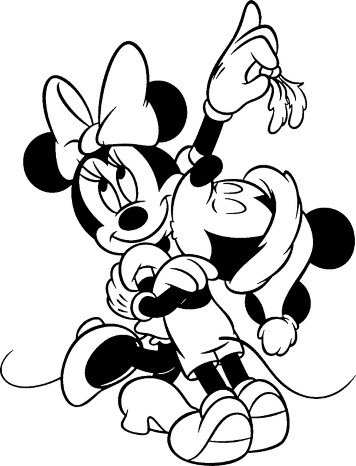 Dibujo de Mickey y Minnie Mouse en Navidad para Colorear