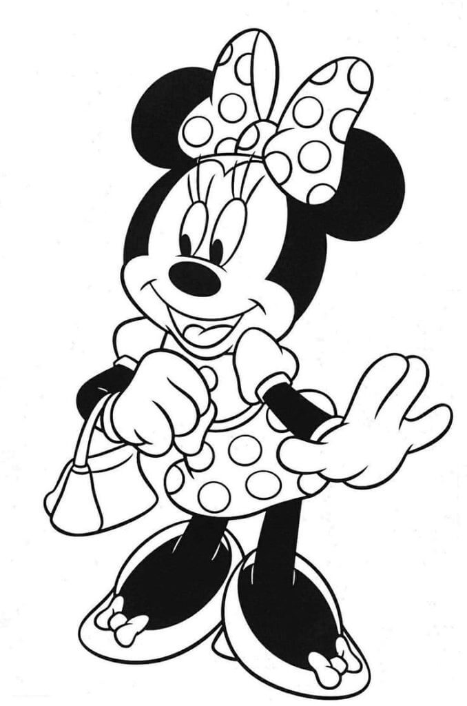 Dibujo de Minnie Mouse con Bolsa para Colorear