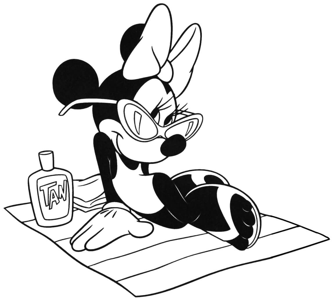 Dibujo de Minnie Mouse en la Playa para Colorear