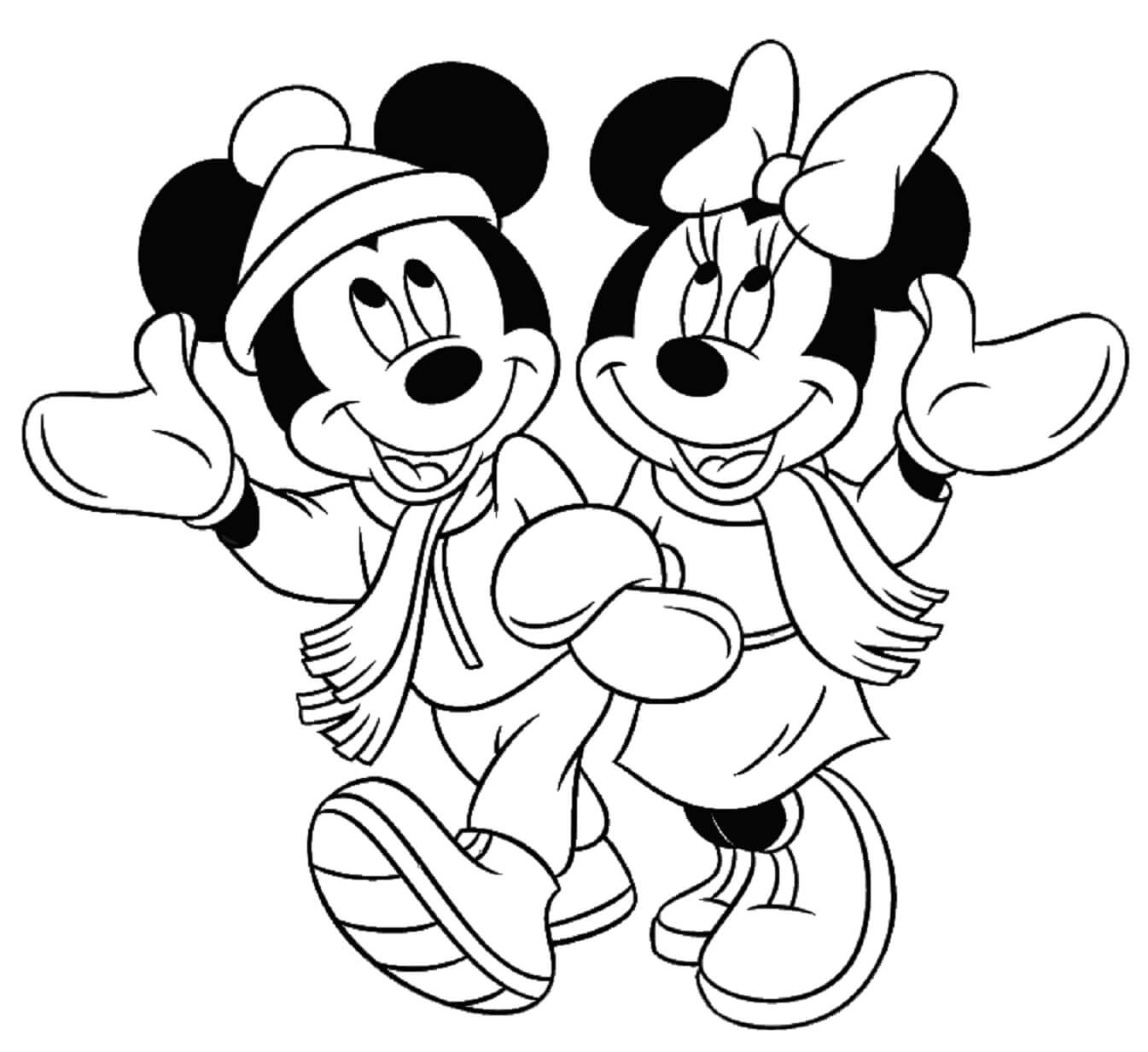 Dibujo de Minnie y Mickey Mouse Caminando para Colorear