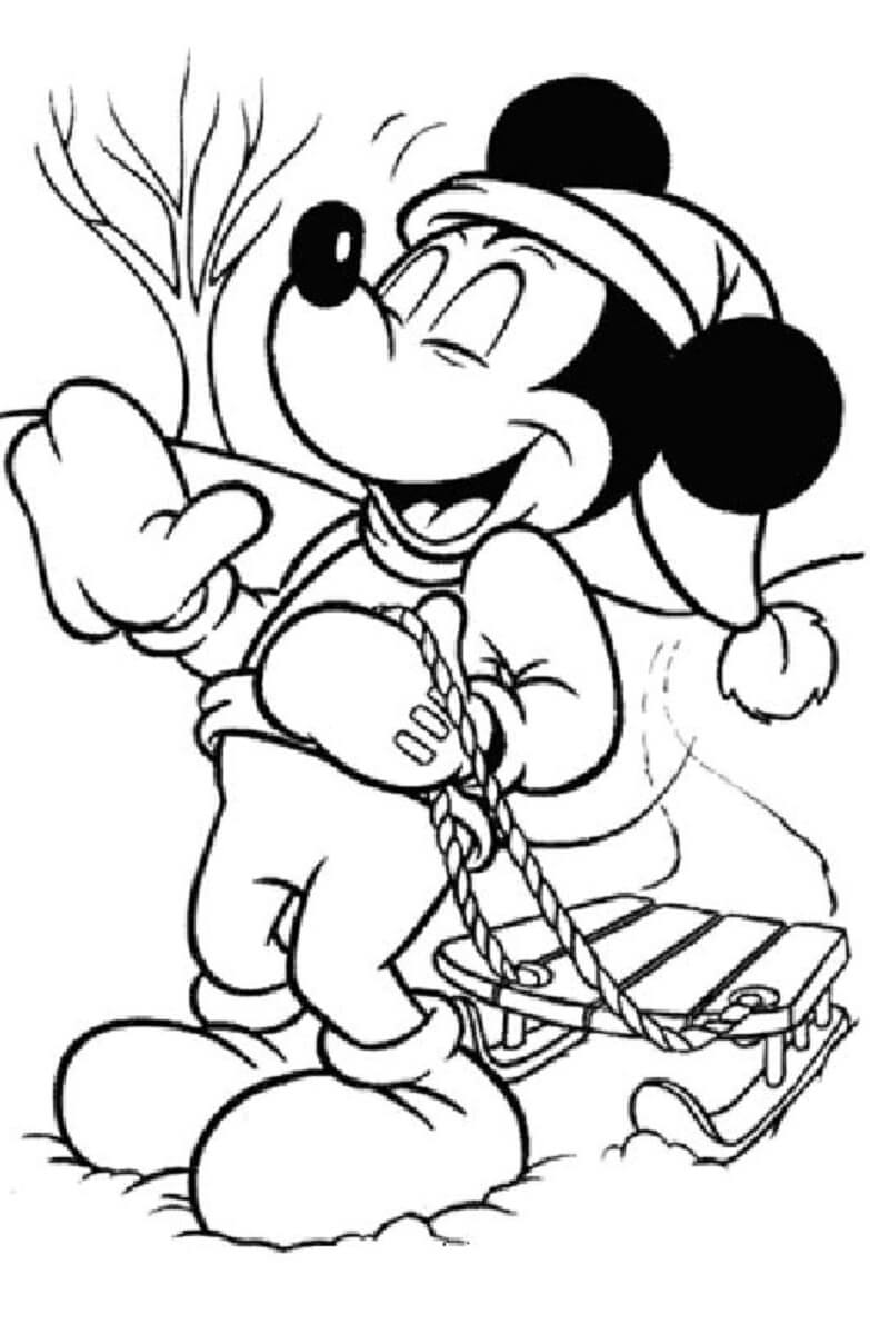 Dibujo de Ratón Mickey en Invierno para Colorear